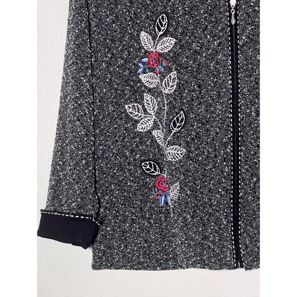 T & Company Jackets & Coats 2X Textured Zip Front Floral Embroidery Stretch - Picture 8 of 16